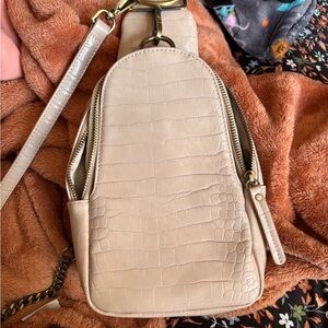 Anthropologie Beige Croc-Embossed Backpack